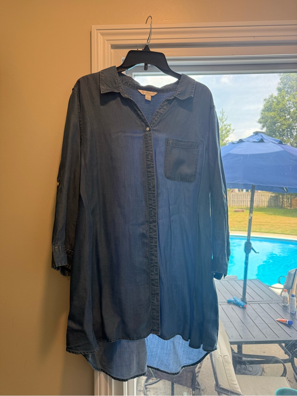 Washed Indigo Denim Tunic Shirt - Women's Blouse